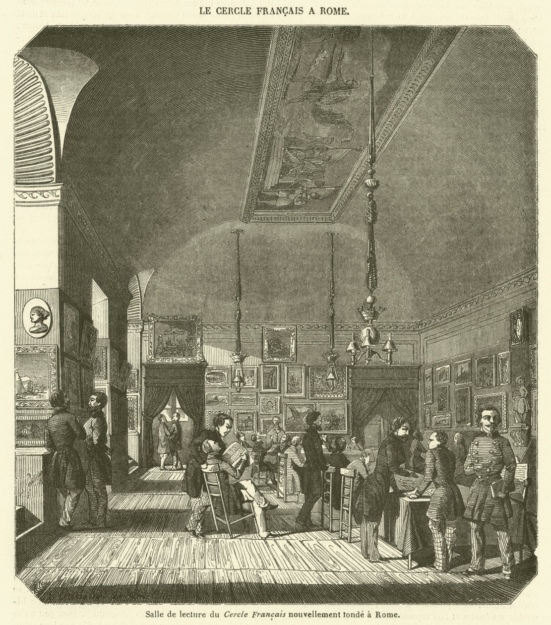 Czytelnia nowo założonej Cercle Francais w Rzymie (rycina) autorstwa French School