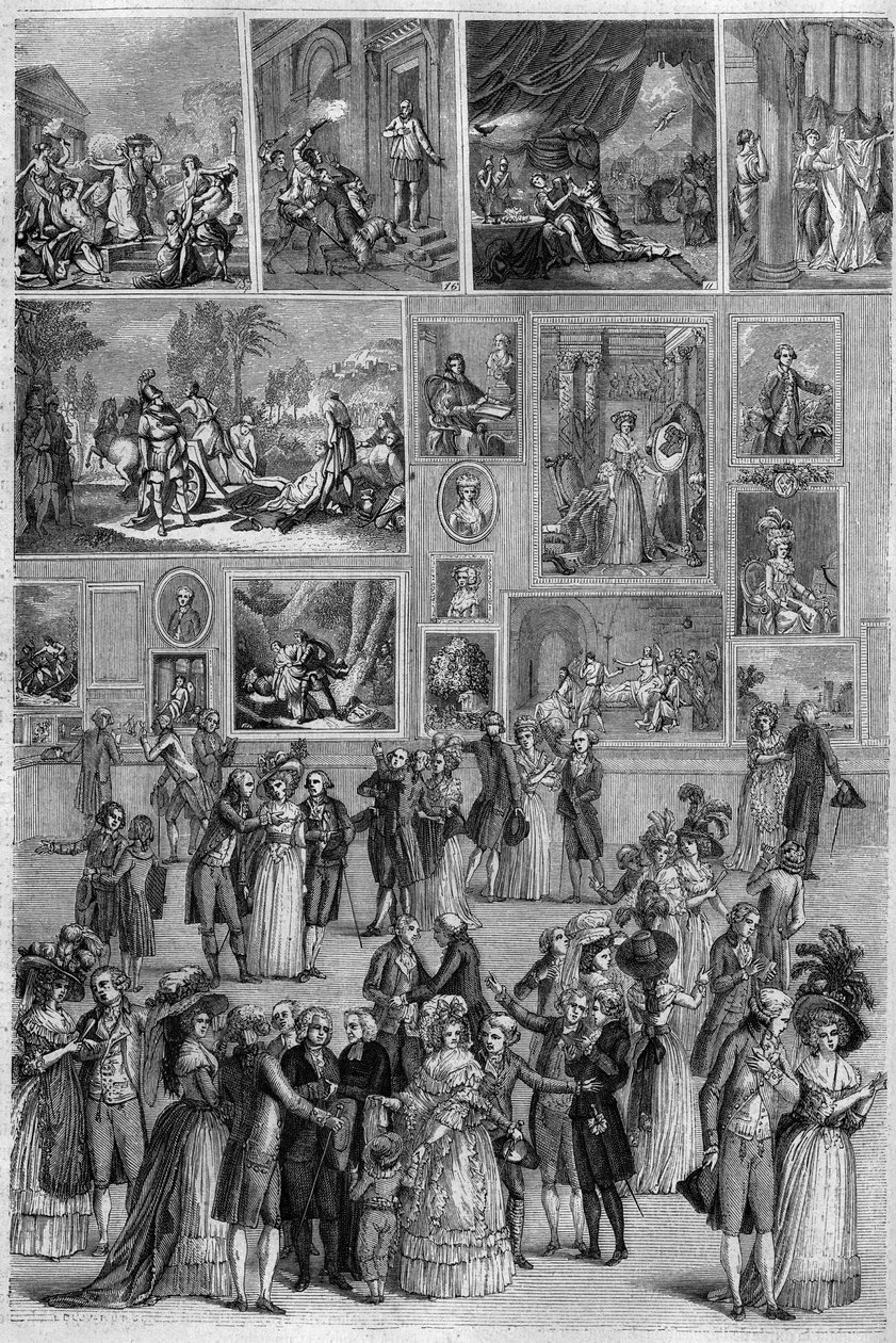 Salon de 1787: widok Salonu Carre w Luwrze podczas wystawy malarstwa w Paryżu. Grawer Martini w „Malowniczym sklepie”” autorstwa French School