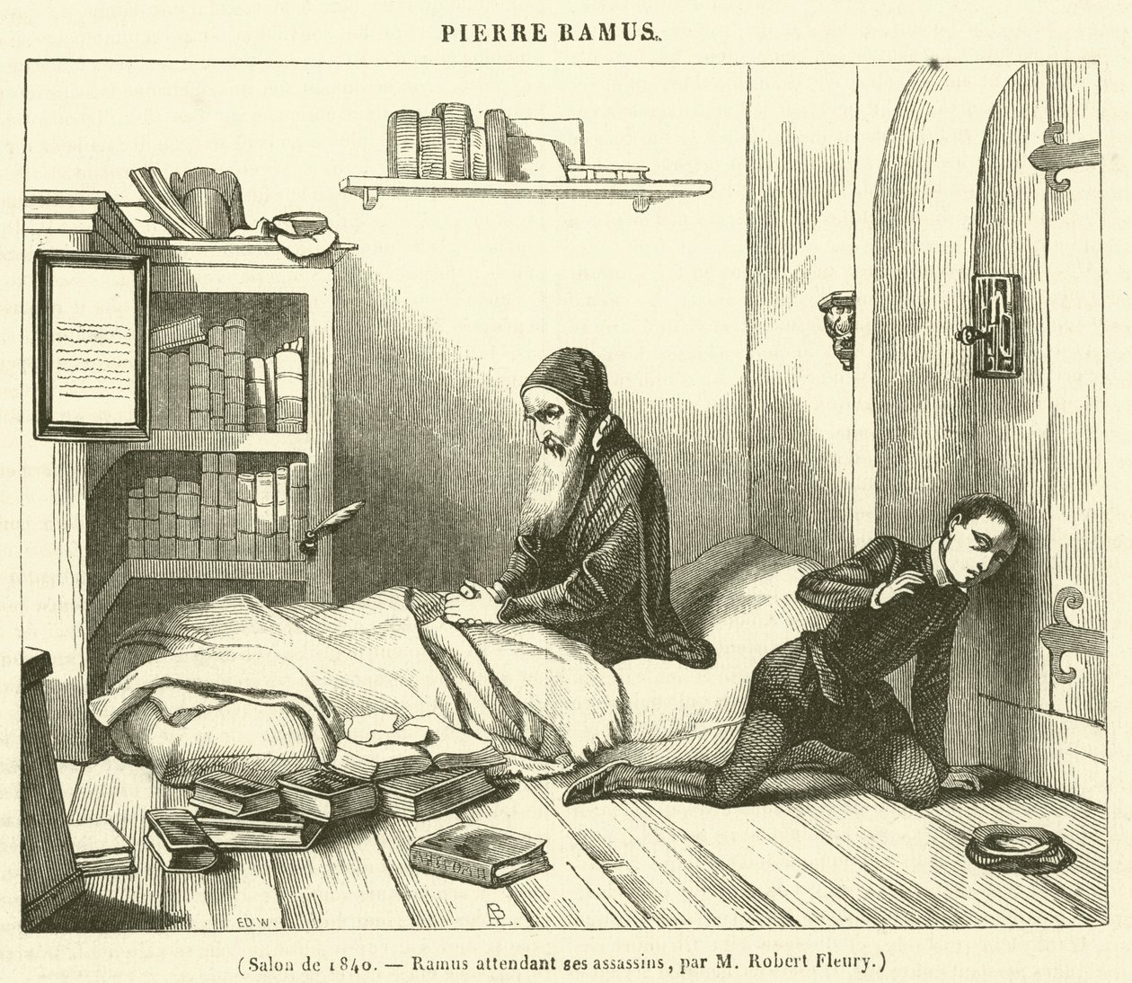 Salon 1840, Ramus czekający na zabójców (rycina) autorstwa French School