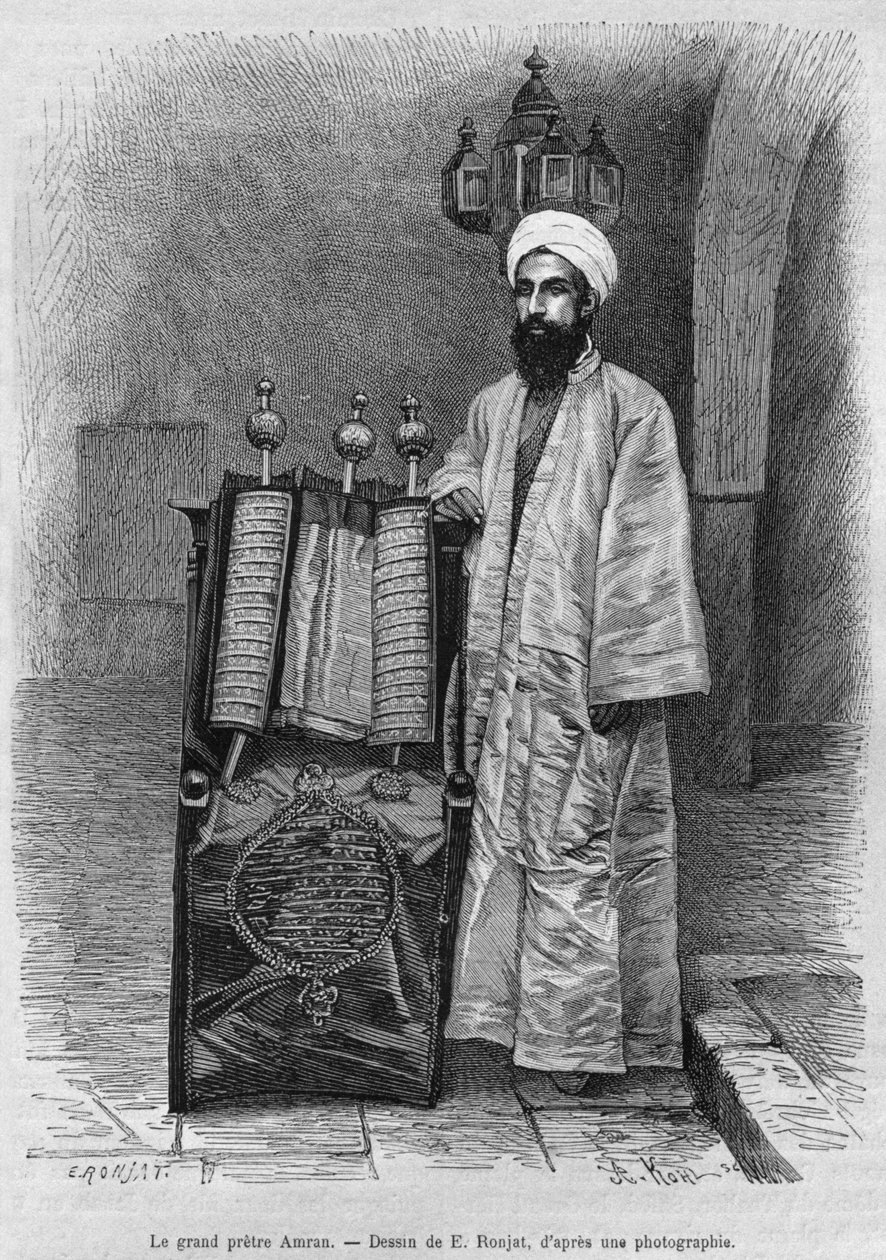 Arcykapłan Samarytanin z dzisiejszej Syrii. Podróżuje po Fenicji, Libanie i Judei. 1875-1880 Louis Charles Emile Lortet, 1884 (bw grawerowanie) autorstwa French School
