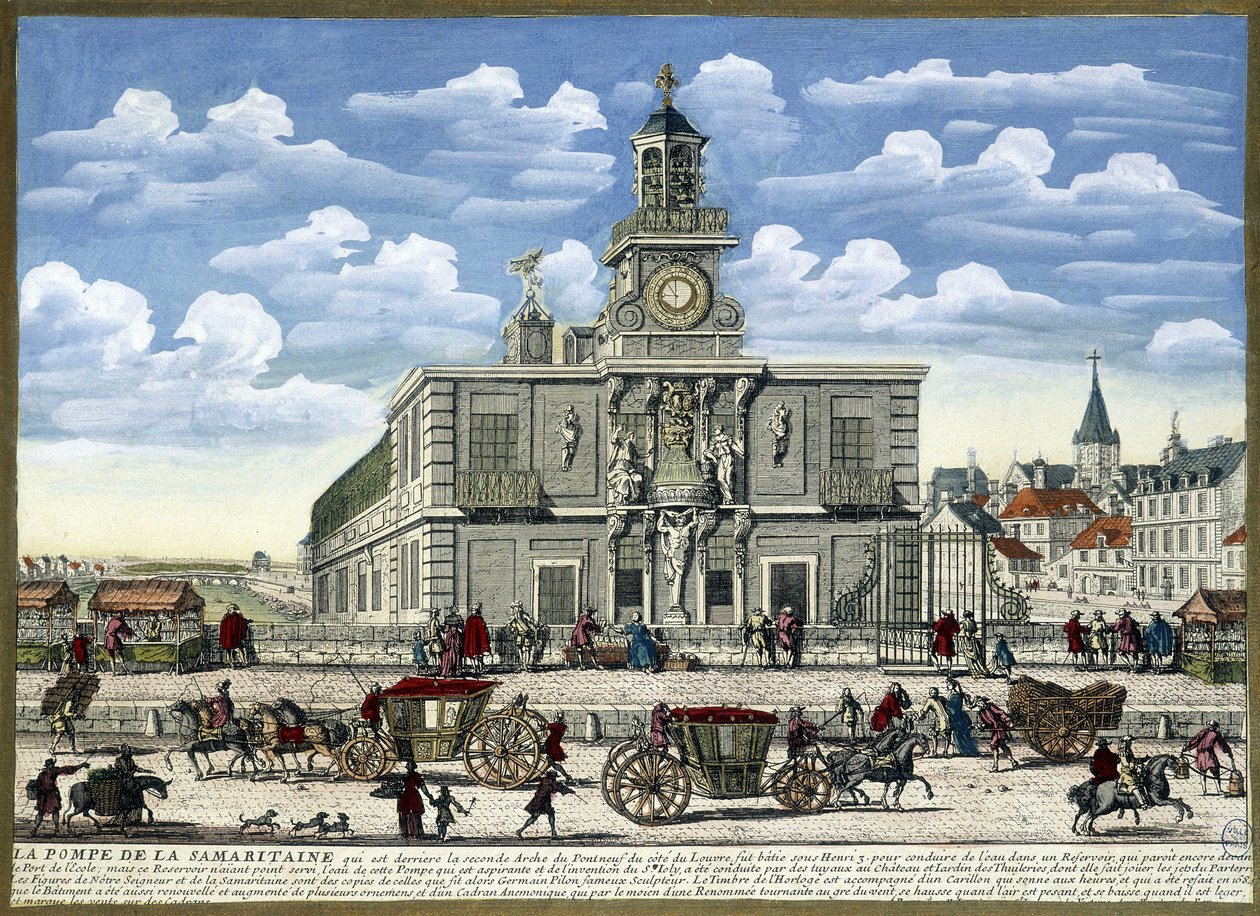 Samarytańska pompa, która dostarczała wodę do pałacu i ogrodów Tuileries autorstwa French School