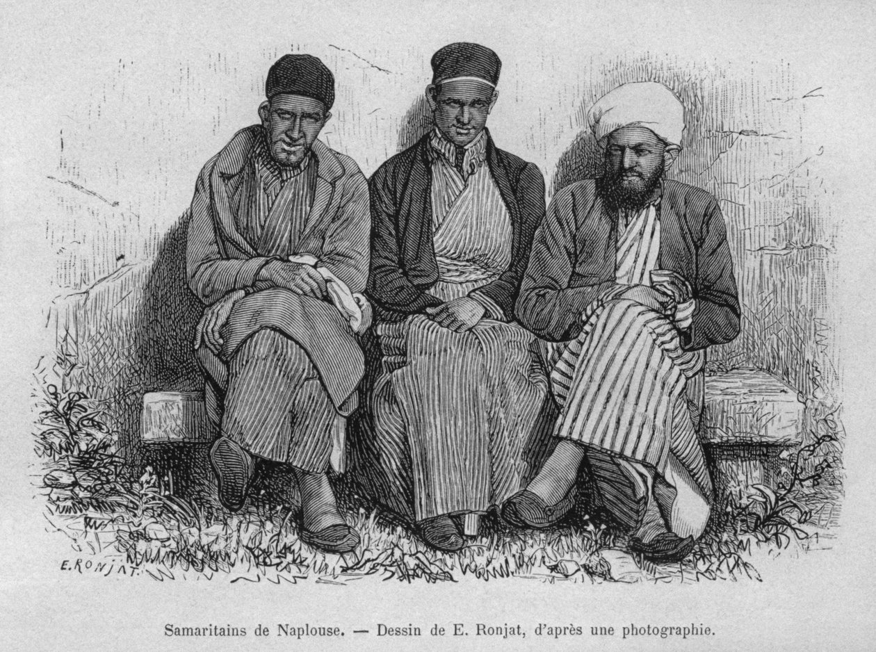 Samarytanie z Nablusu z dzisiejszej Syrii. Podróżuje po Fenicji, Libanie i Judei. 1875-1880 Louis Charles Emile Lortet, 1884 (bw grawerowanie) autorstwa French School