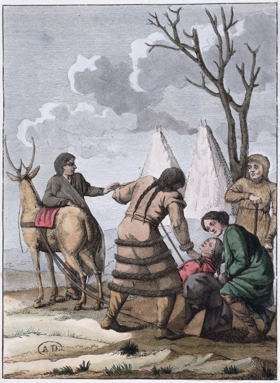 Samoyede Małżeństwo, 1811 (kolor grawerowany) autorstwa French School