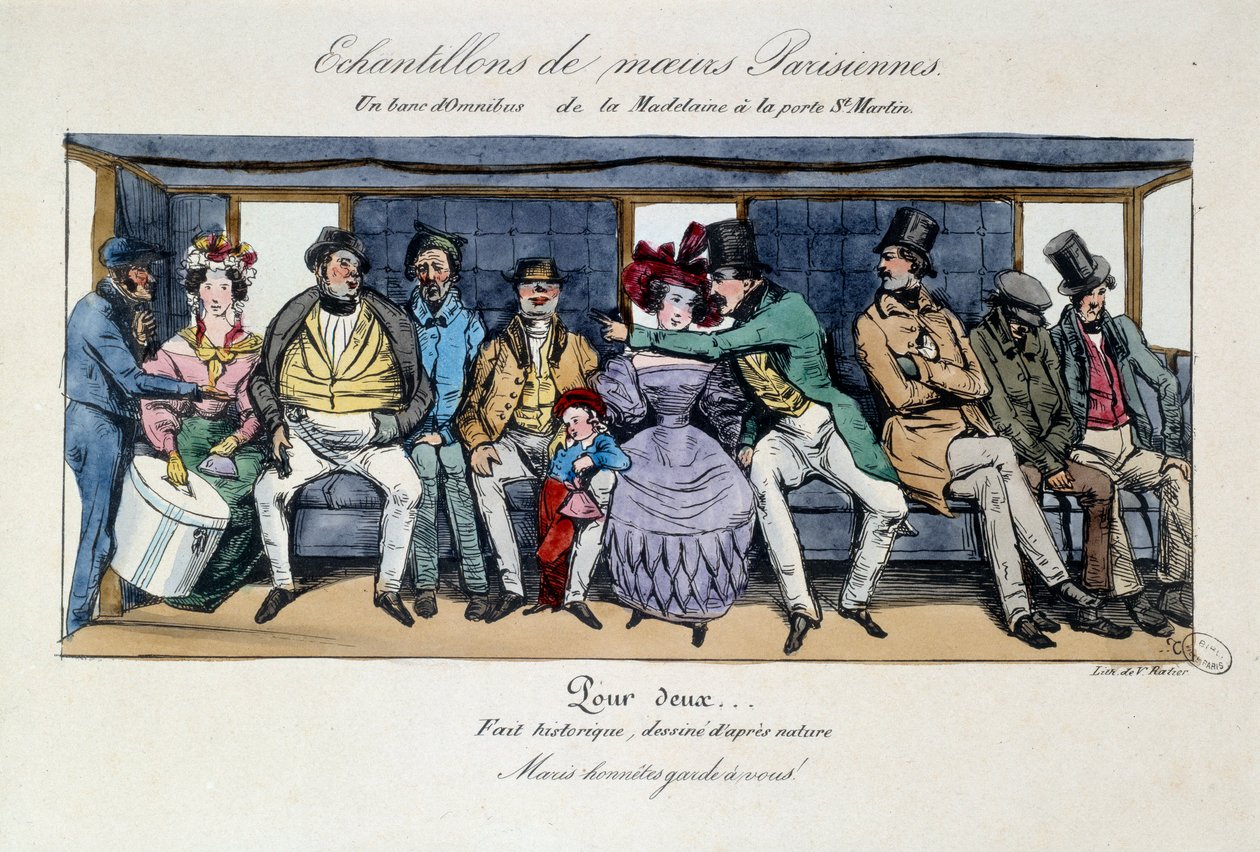 Próbka paryskich obyczajów: ławka omnibusa od Madeleine przy bramie św. Marcina. Druki z XIX wieku. Paryż, Muzeum Carnavalet autorstwa French School