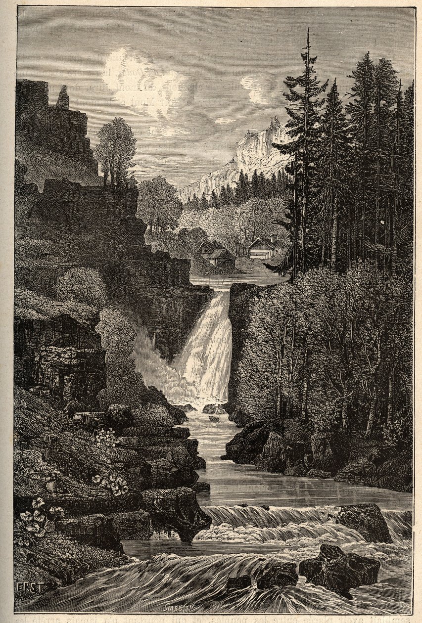 Saut du Doubs (wodospad) Franche-Comte - grawerowanie w „” PATRIE”” - PECTURESSE OPIS FRANCJI W 6 TOMACH WG LUCIENA HUARDA - koniec XIX wieku autorstwa French School