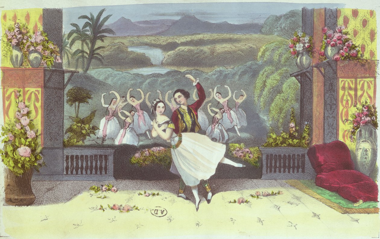 Scena z La Peri autorstwa Jean Coralli (1779-1854) i Teofila Gautiera (1811-72) 1843 autorstwa French School