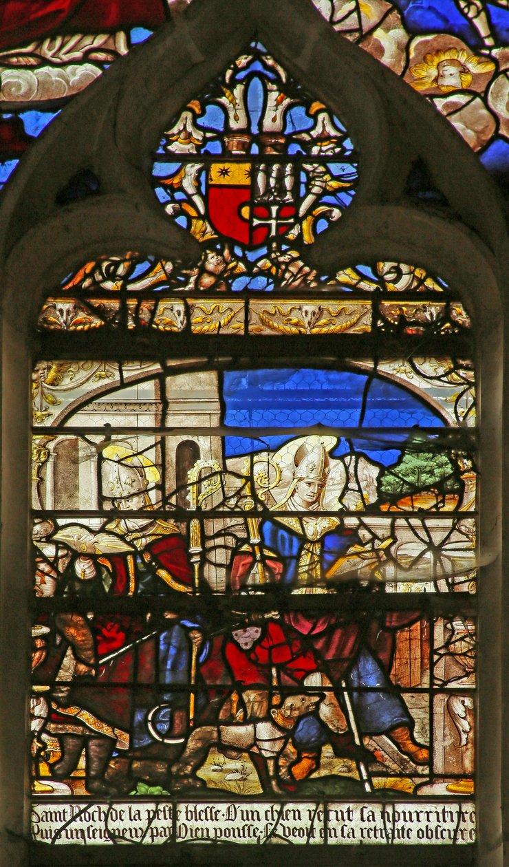 Scena z życia St Roche: powyżej herb rodziny Le Tartier autorstwa French School