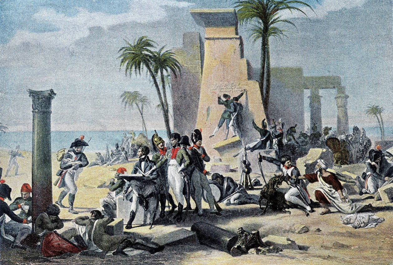 Scena w Górnym Egipcie (Living Denon i francuska armia odpoczywają wśród szczątków) (Living-Denon) - w „” Victoires et Conquêtes des Armees Francaises”, Paryż autorstwa French School