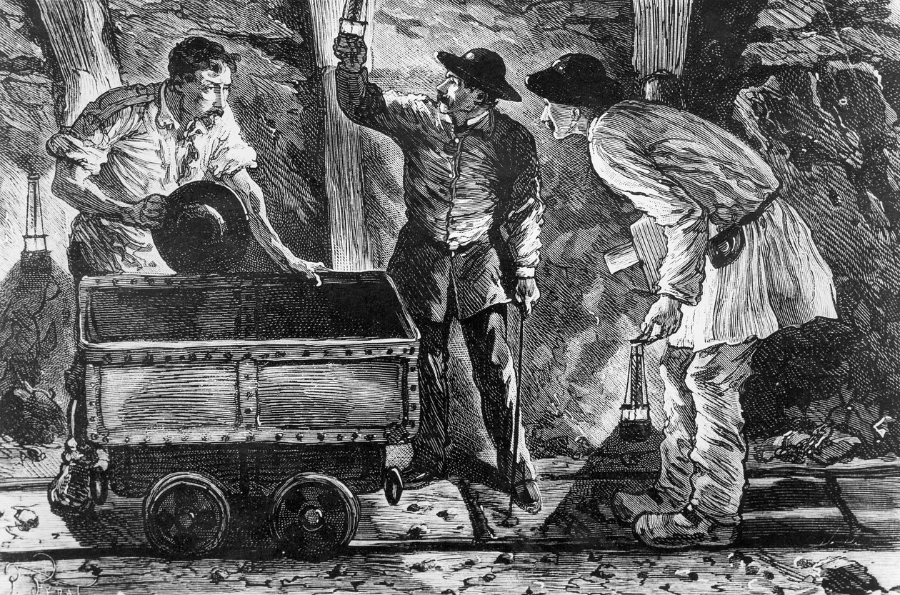 Scena w kopalni węgla, ilustracja z Germinala autorstwa Emile Zoli (1840-1902), 1886 autorstwa French School