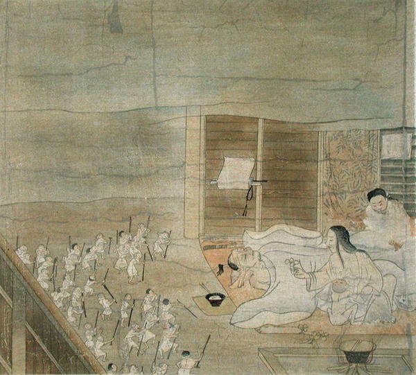 Scena delirium, kopia kakemono z XII wieku przypisywanego Mitsunaga Fujiwara, z "Kokki", kwiecień 1904 (kolor lito) autorstwa French School
