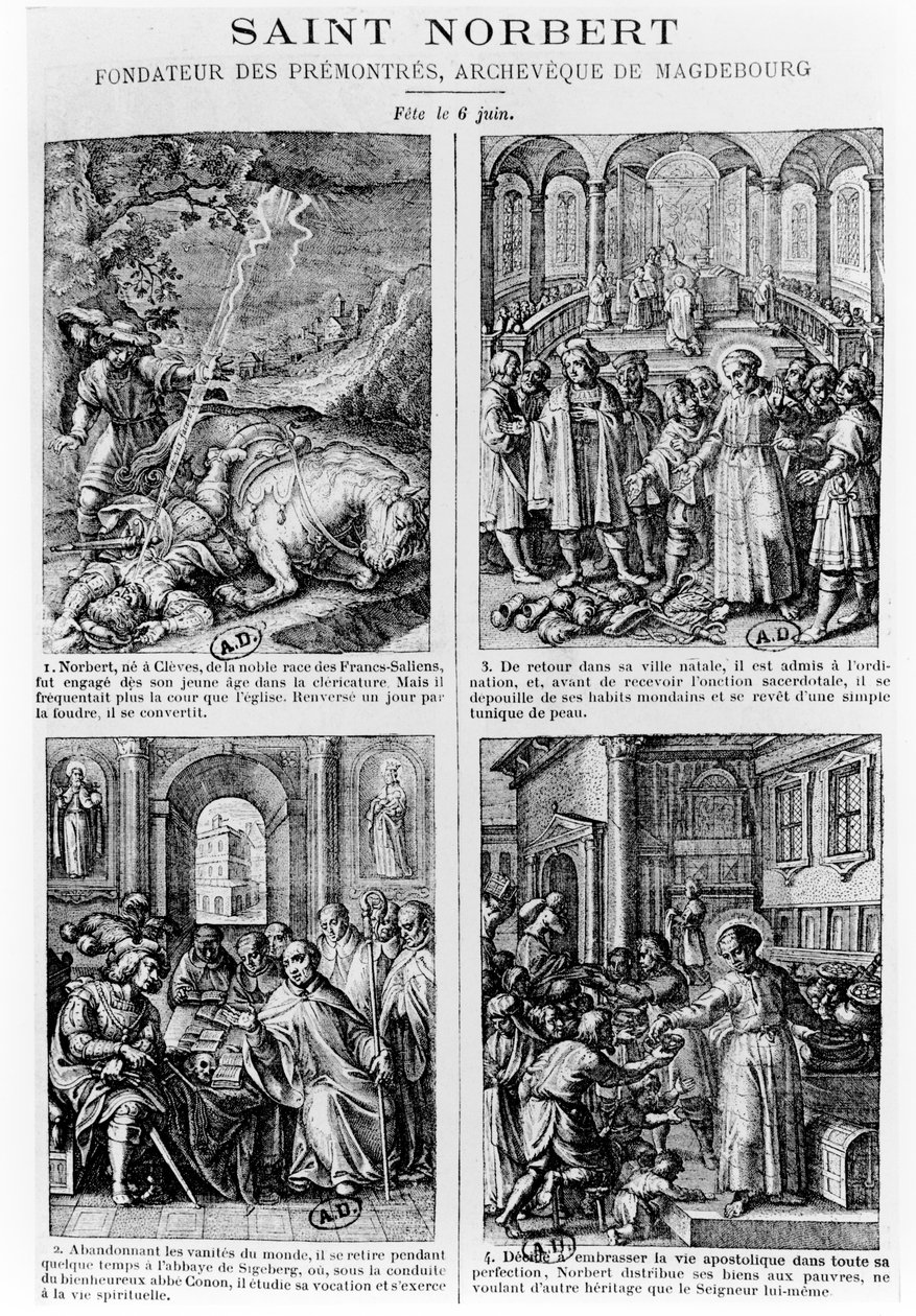 Sceny z życia św. Norberta, założyciela zakonu kanoników regularnych Norbertanów autorstwa French School