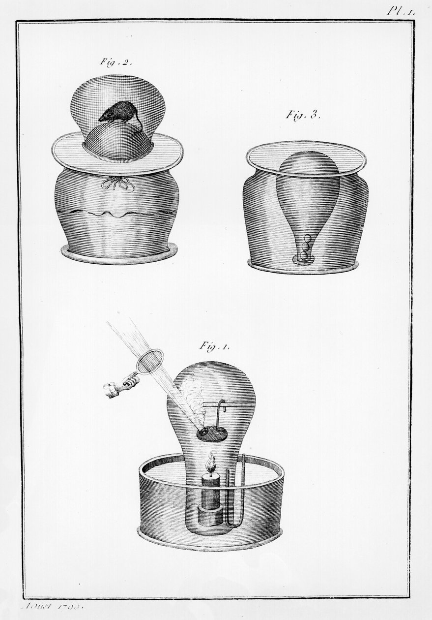 Eksperymenty naukowe, ilustracja z Observations on Physics, Natural History and the Arts, poświęcony Mgr. Hrabia Artois, sierpień 1789 autorstwa French School