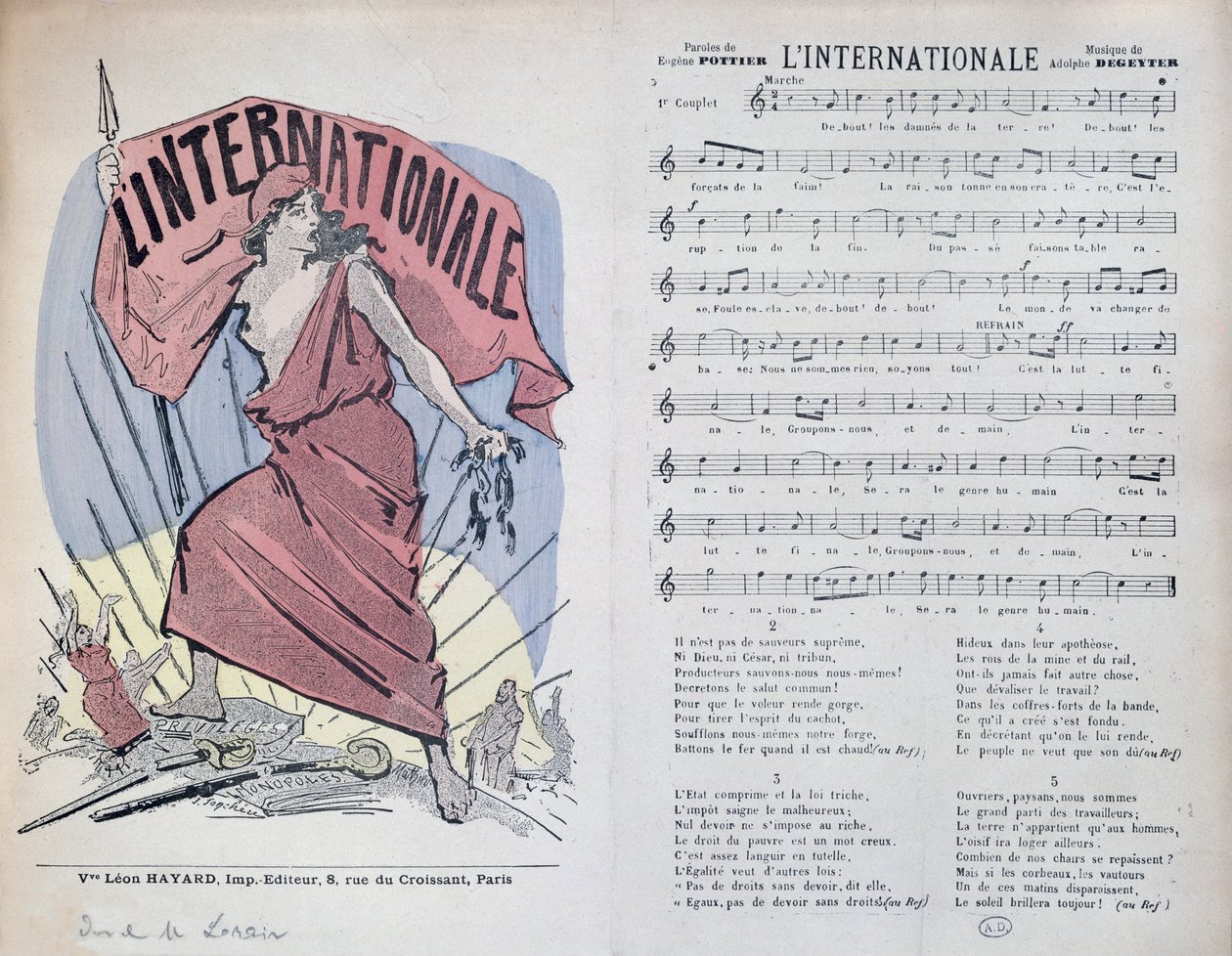Karta nutowa do piosenki LInternationale, ok.1900 autorstwa French School