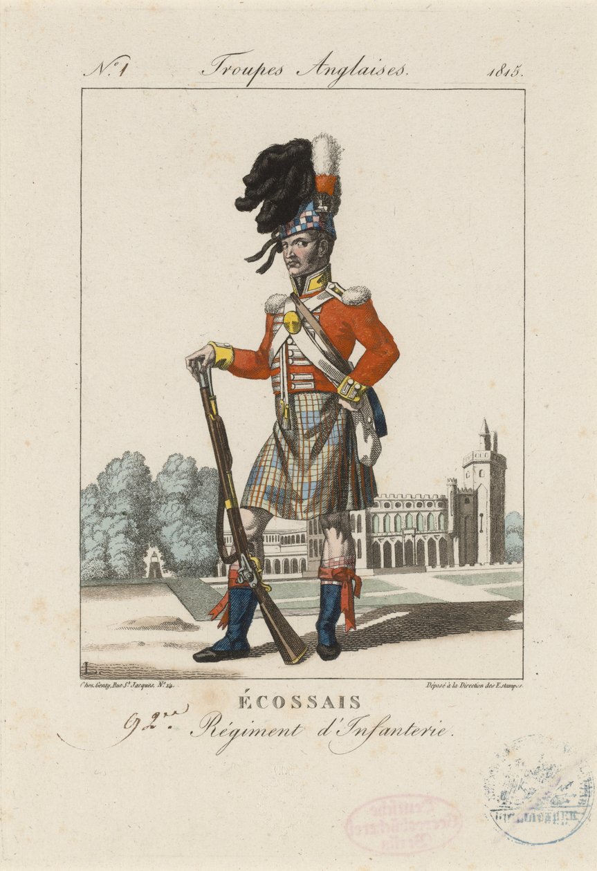 Szkocki 92 Pułk Piechoty, c.1815 (kolorowe akwaforty) autorstwa French School
