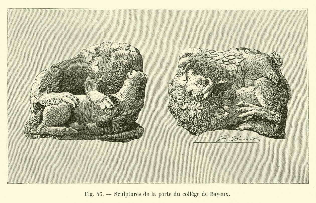Rzeźby na drzwiach kolegium w Bayeux (rycina) autorstwa French School