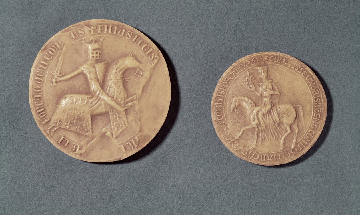 Pieczęcie Karola I (1226-85) Andegaweńskiego i Beatrycze (zm. 1267) Prowansji (wosk) autorstwa French School