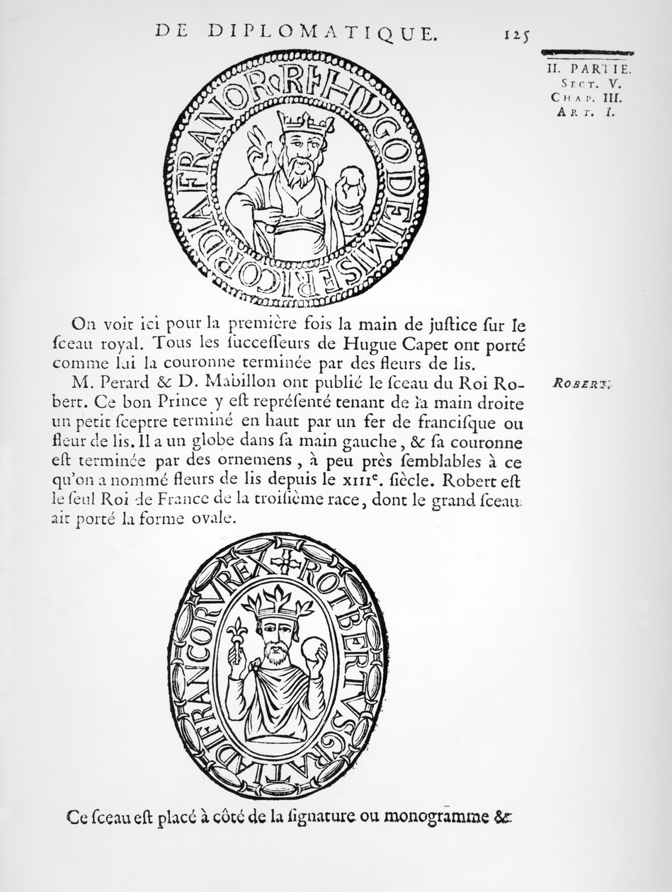 Pieczęcie Hugues Capet (ok. 941-996) i Roberta II (ok. 970-1031) Pobożnego autorstwa French School