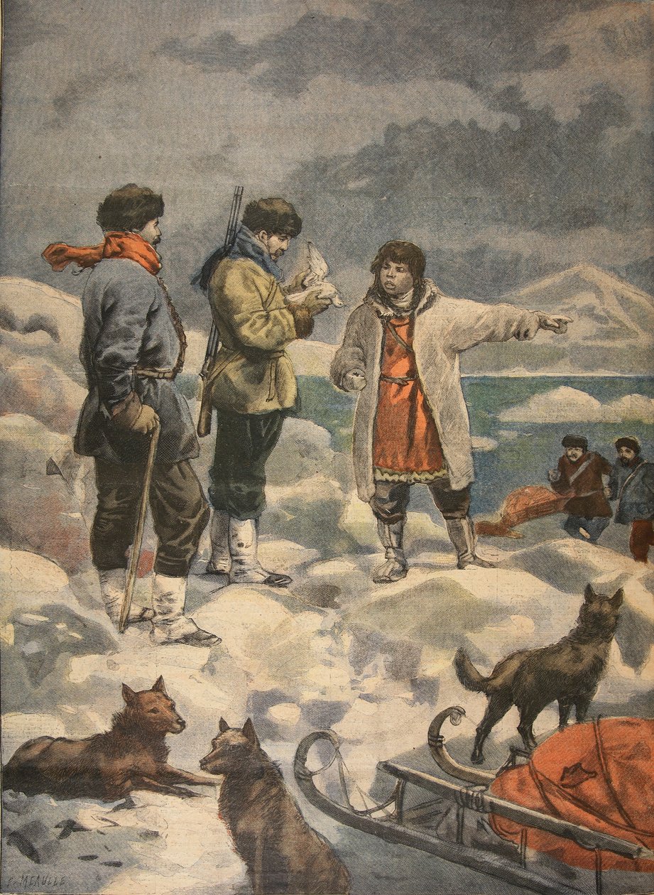 Searching for Andree, News!, ilustracja z Le Petit Journal: Supplement illustre, 1898 autorstwa French School