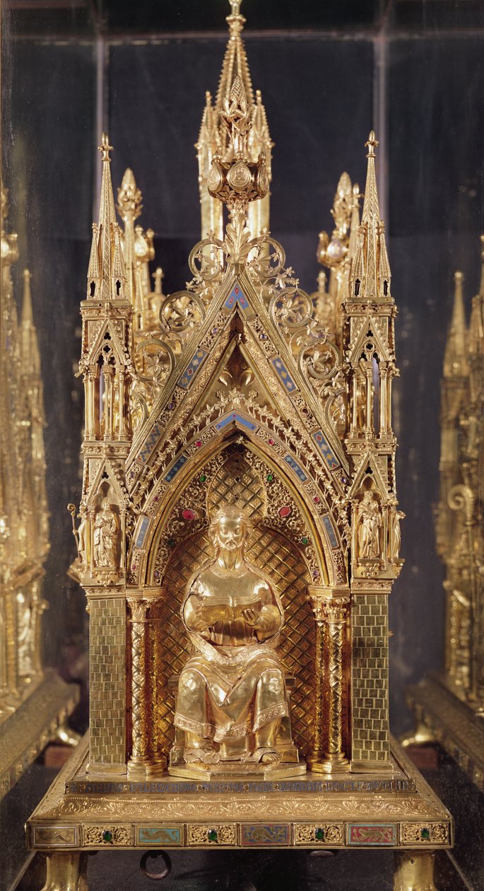 Siedząca figura Chrystusa z Relikwiarza św. Tauryna (złocona miedź, emalia i srebro) autorstwa French School