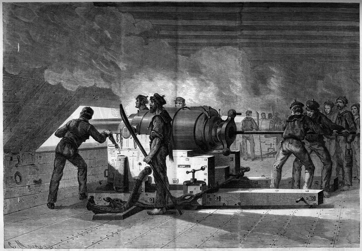 Wojna secesyjna (1861-1865) lub wojna secesyjna - bitwa morska pod Hampton Roads (Wirginia) - 8-9 marca autorstwa French School