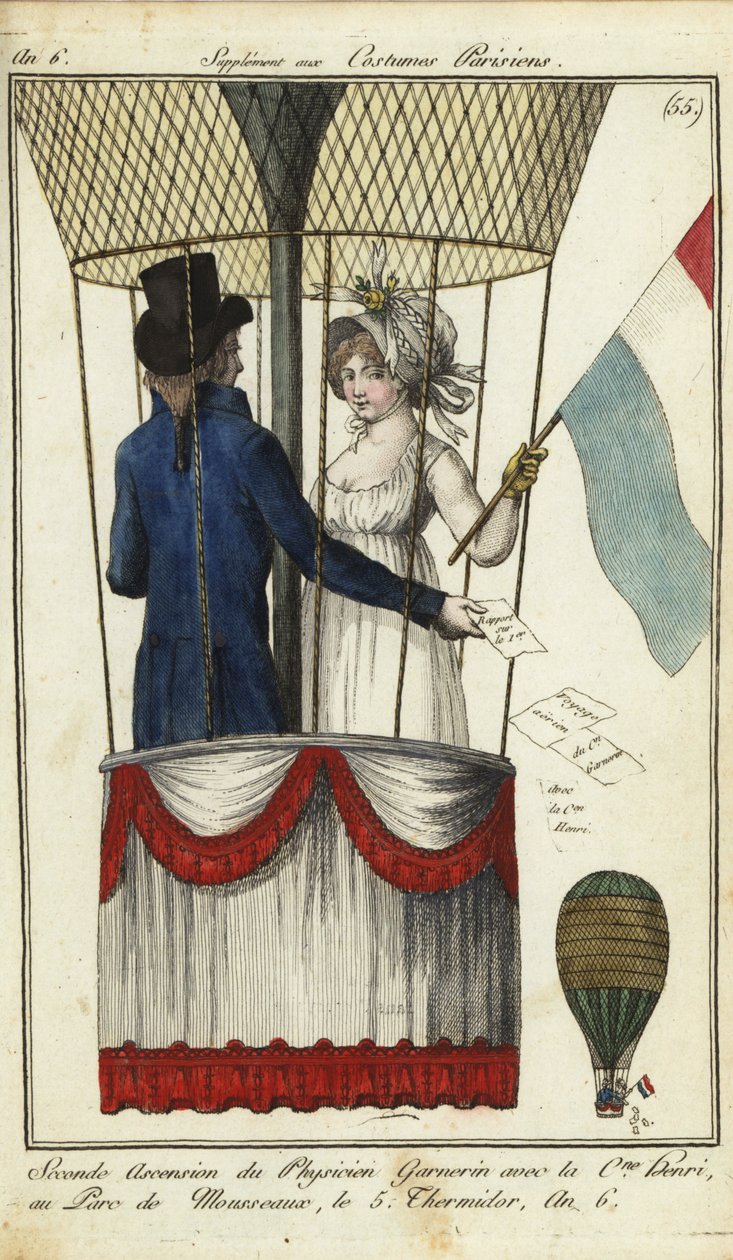 Drugie wejście balonem dr. Andre-Jacquesa Garnerina, 8 lipca 1798 r. (kolorowany miedzioryt) autorstwa French School