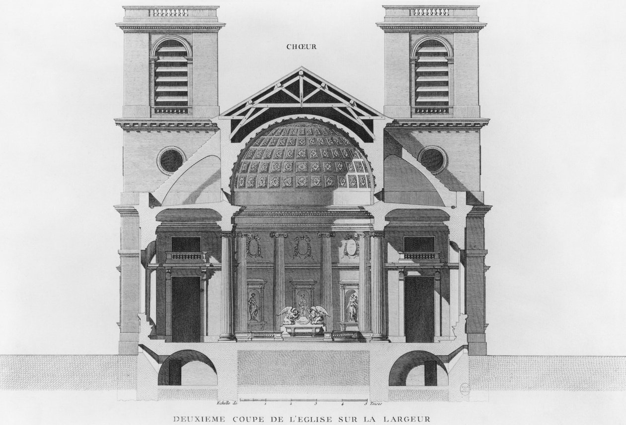 Drugi przekrój poprzeczny kościoła Saint-Philippe-du-Roule, Paryż autorstwa French School