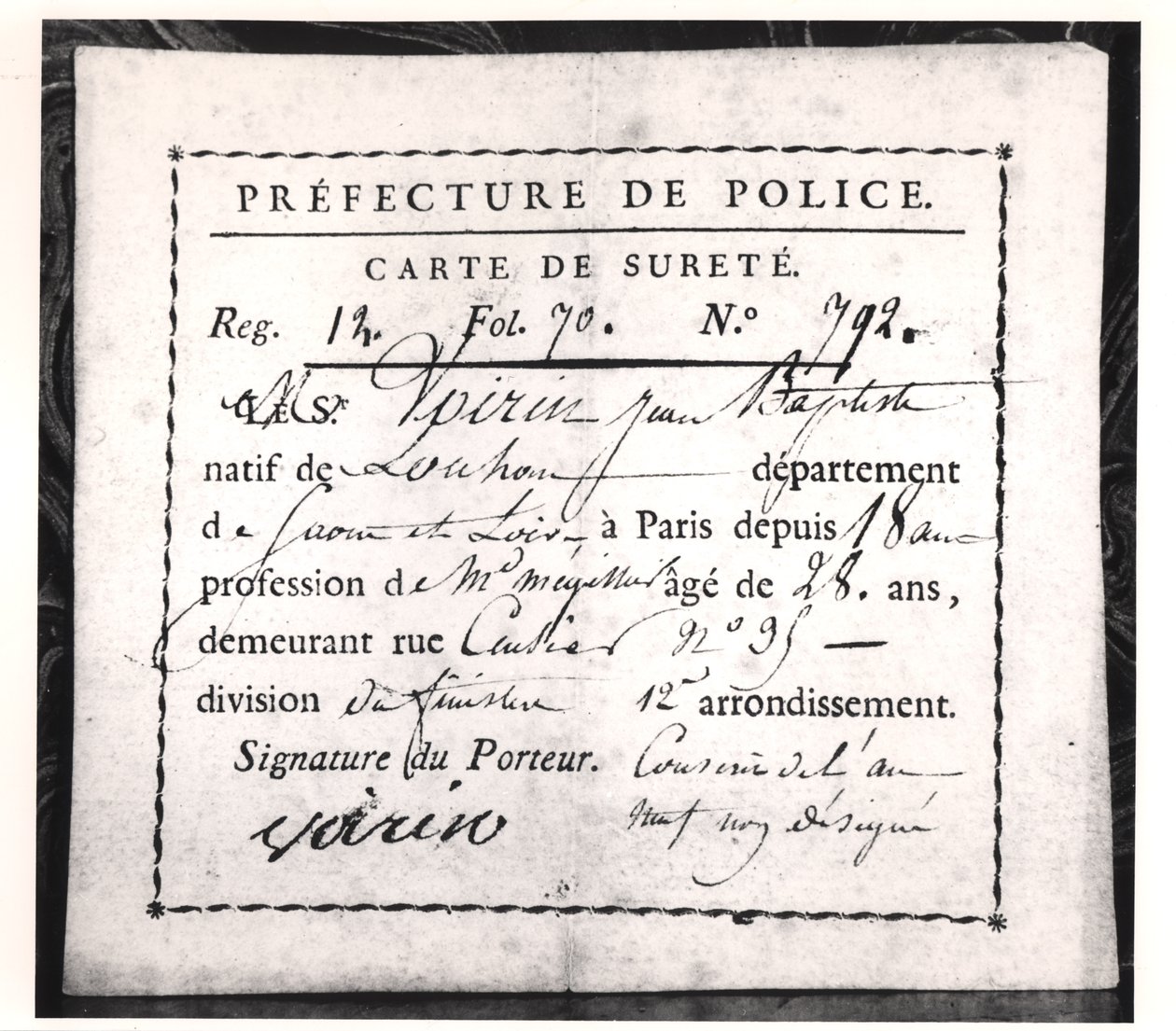 Karta bezpieczeństwa, 1808 (pióro i atrament na papierze) autorstwa French School