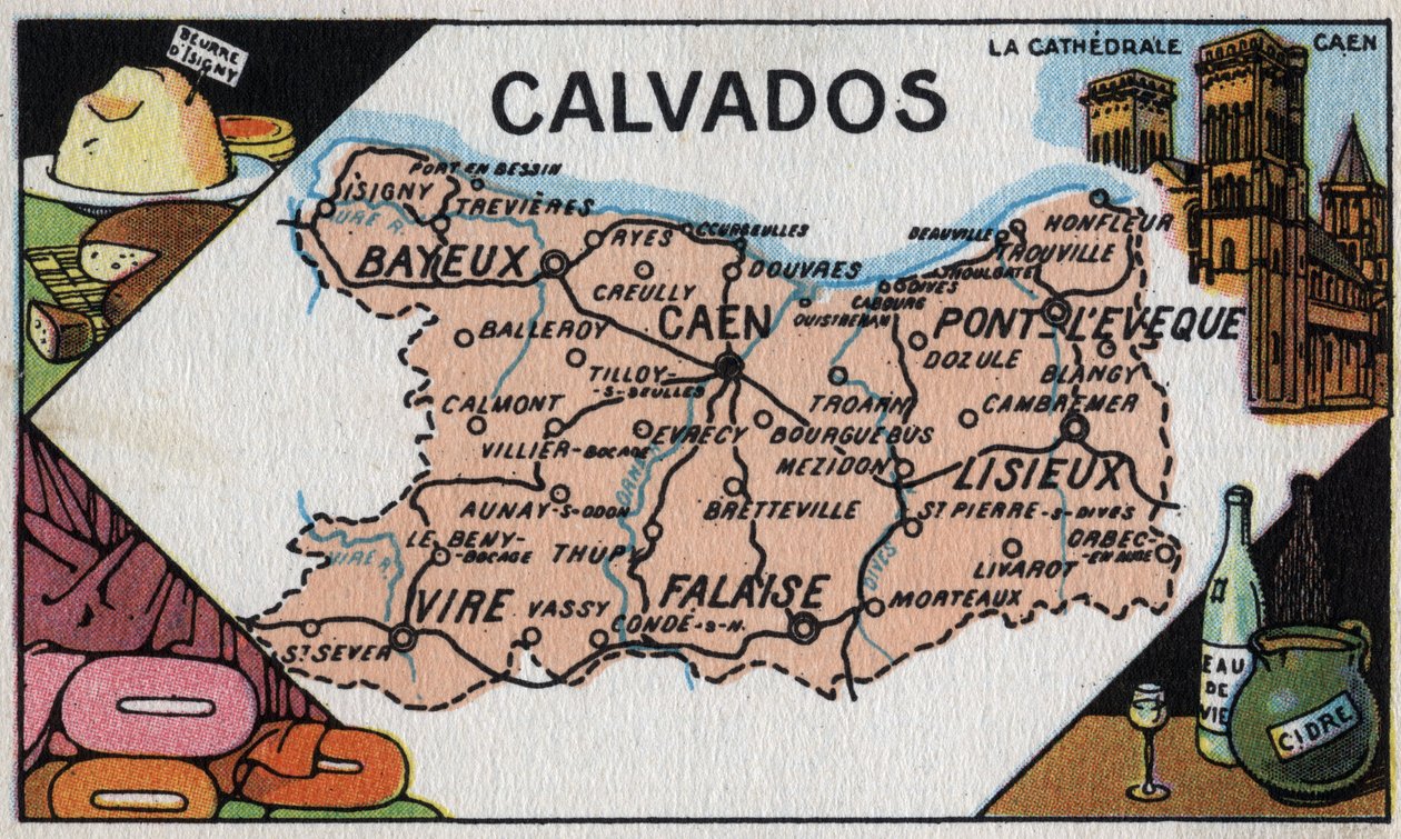 Seria map francuskich departamentów: Le Calvados, początek XX wieku (chromo) autorstwa French School
