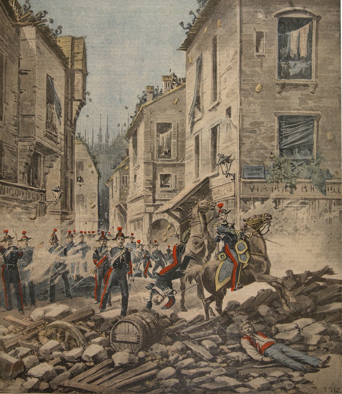 Poważne kłopoty we Włoszech: zamieszki w Mediolanie, ilustracja z Le Petit Journal: Supplement illustre, 22 maja 1898 autorstwa French School