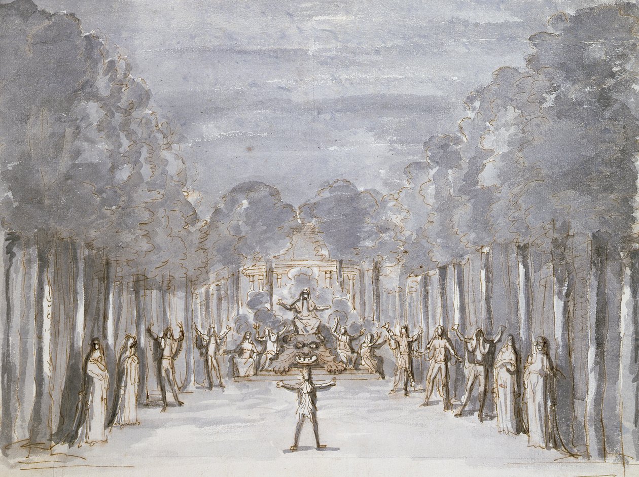 Scenografia do Opery z kolekcji Les Menus Plaisirs du Roi (pióro i atrament oraz toaleta na papierze) autorstwa French School