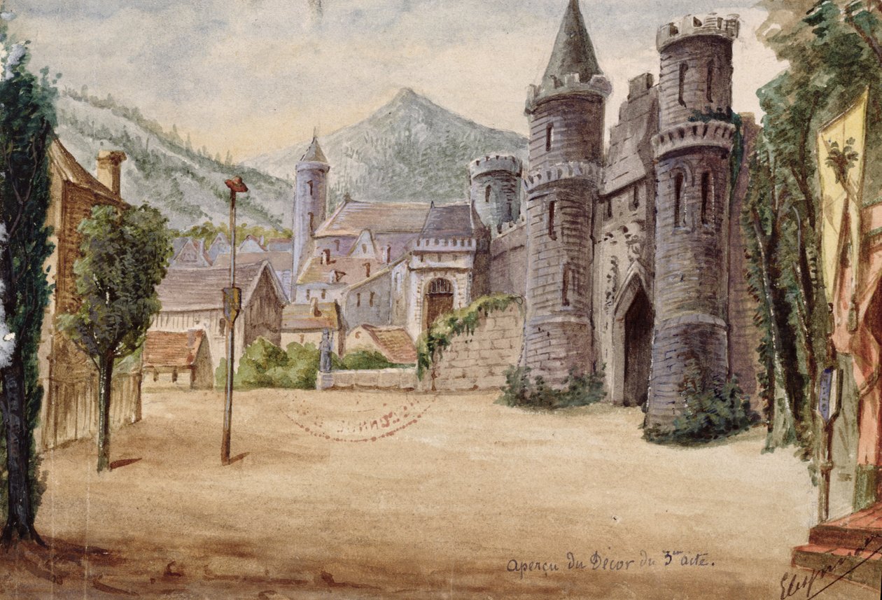 Scenografia do aktu III opery Wilhelm Tell Gioacchino Rossiniego (1792-1868) wystawionej 3 sierpnia 1829 w Operze Paryskiej (wc na papierze) autorstwa French School