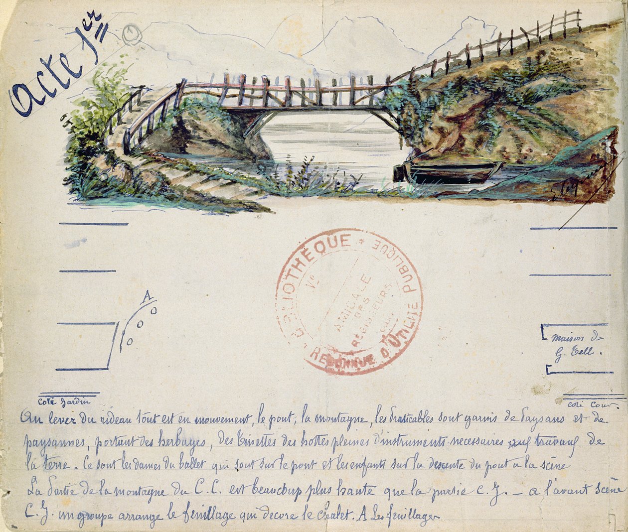 Scenografia do I aktu opery Wilhelm Tell Gioacchino Rossiniego (1792-1868) wystawionej 3 sierpnia 1829 w Operze Paryskiej (wc na papierze) autorstwa French School