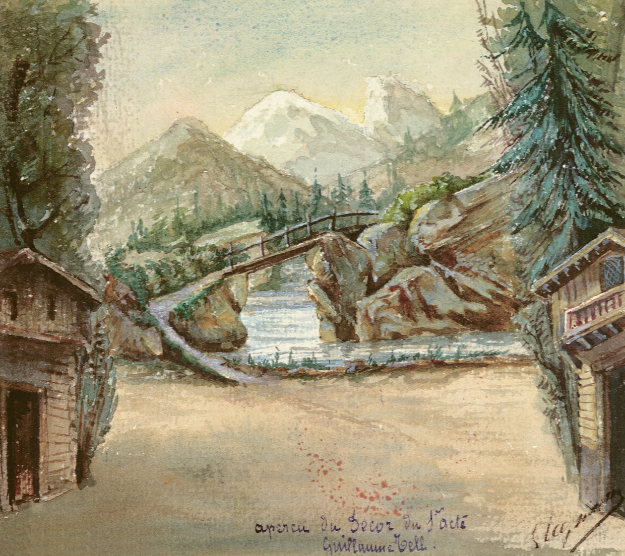 Scenografia do I aktu opery Wilhelm Tell Gioacchino Rossiniego (1792-1868) wystawionej 3 sierpnia 1829 w Operze Paryskiej (wc na papierze) autorstwa French School