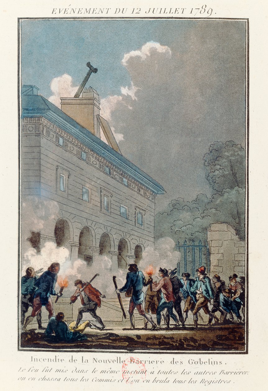 Podpalenie muru Fermiers Generaux w Paryżu 12 lipca 1789 r. autorstwa French School