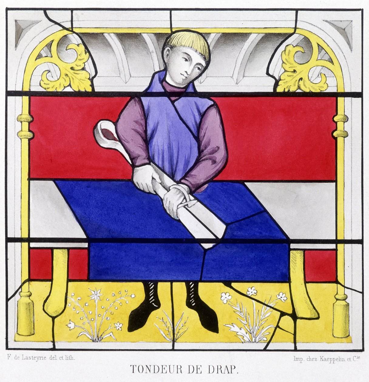 Arkusz blachy. Faksymile średniowiecza witrażu w „Histoire de la peinture sur verre” Ferdinanda de Lasteyrie autorstwa French School