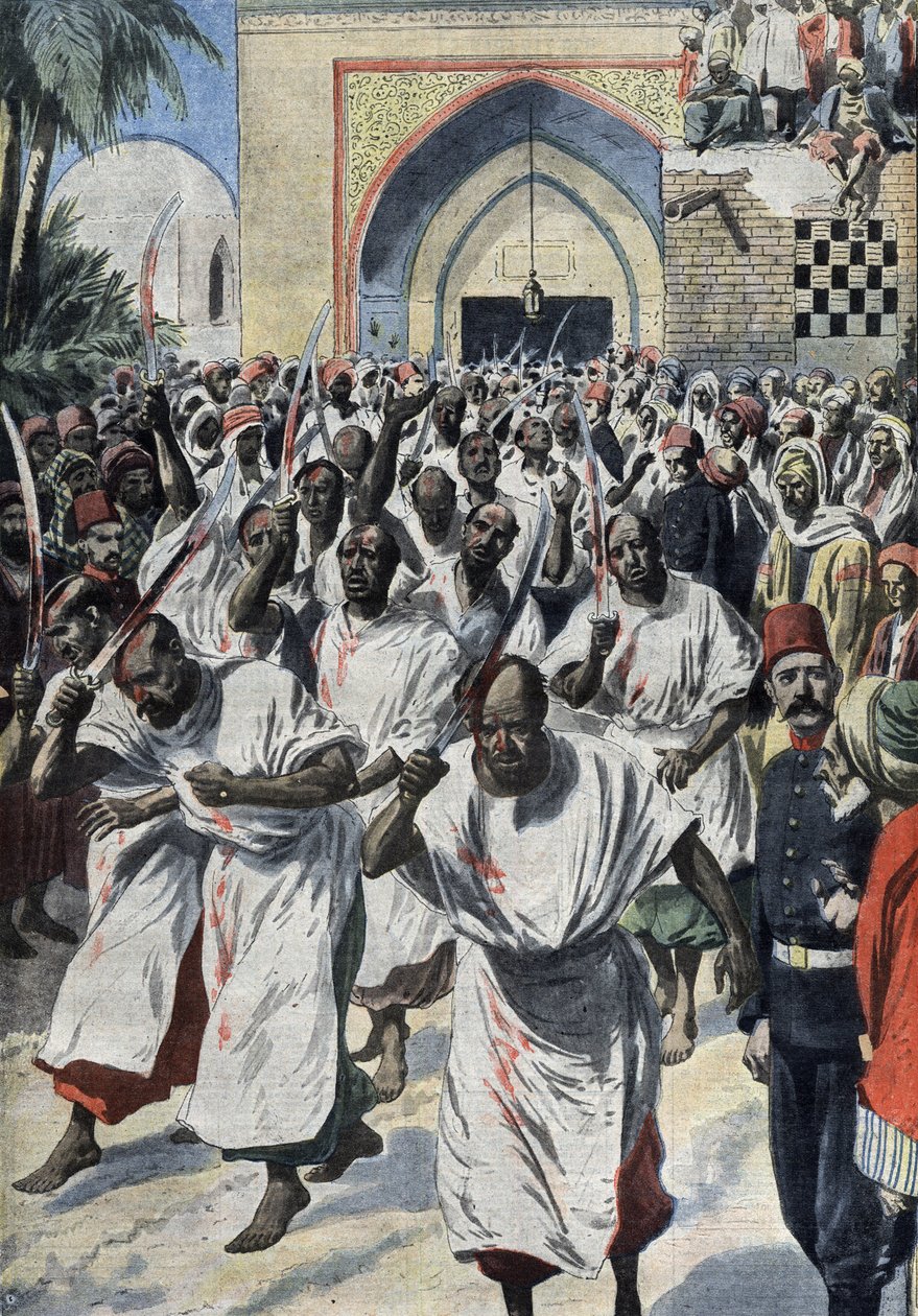 Szyiccy muzułmanie w pielgrzymce do Karbali (Irak), przy grobie Husajna - „Dziennik Le Petit”, kwiecień 1909 (rycina) autorstwa French School