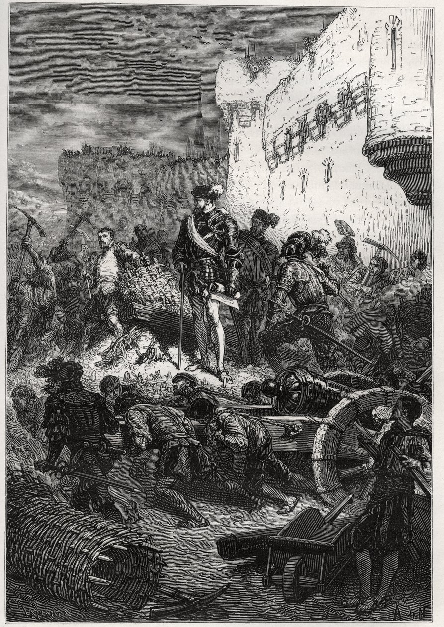 Oblężenie Metz (1552) - Francois de Guise i prace na wałach Metz - grawerowanie z „”Historia Francji opowiedziana moim wnukom”” - Francois Guizot - 1872-1876 autorstwa French School