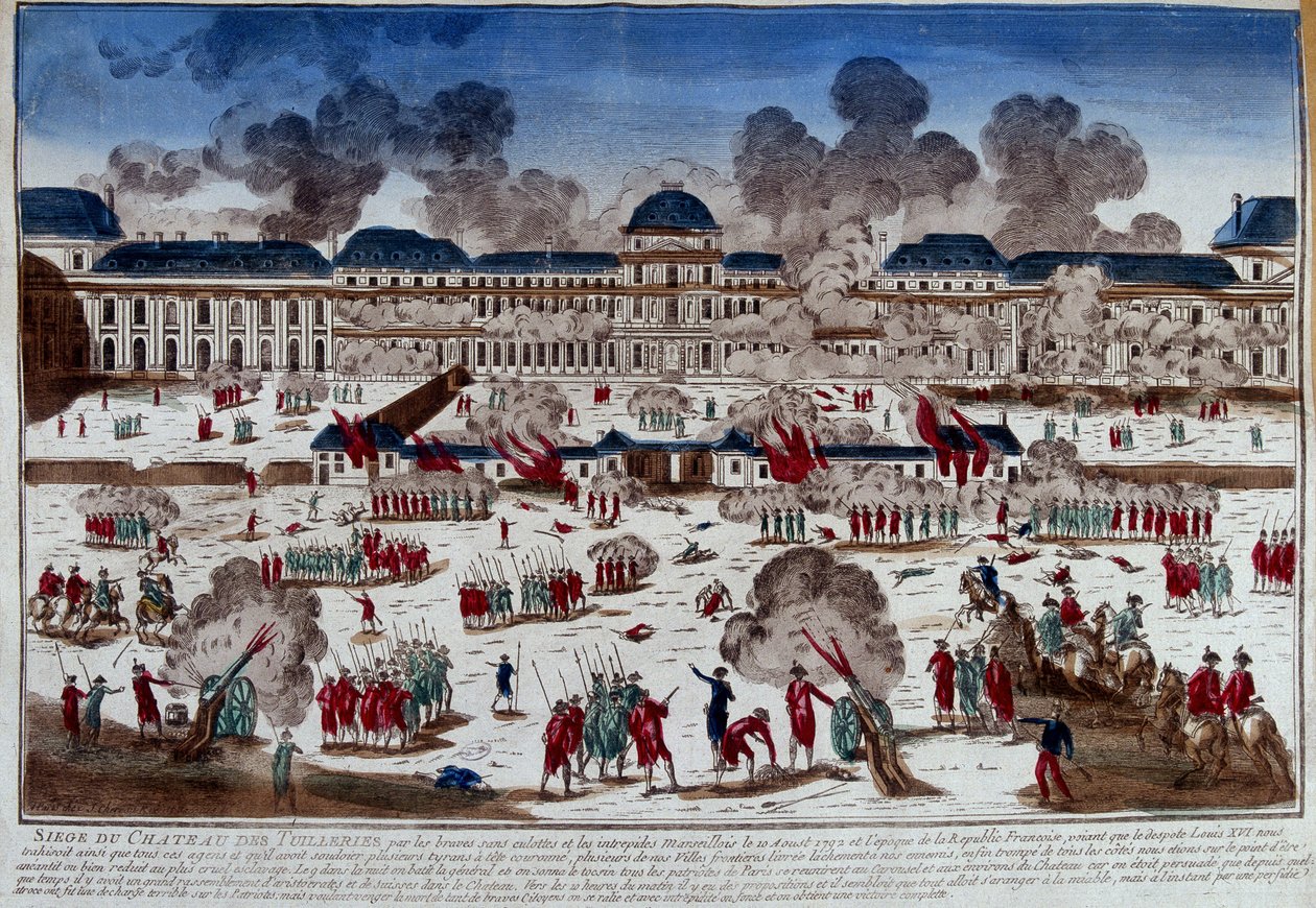 Oblężenie zamku (pałac) Tuileries 10 sierpnia autorstwa French School