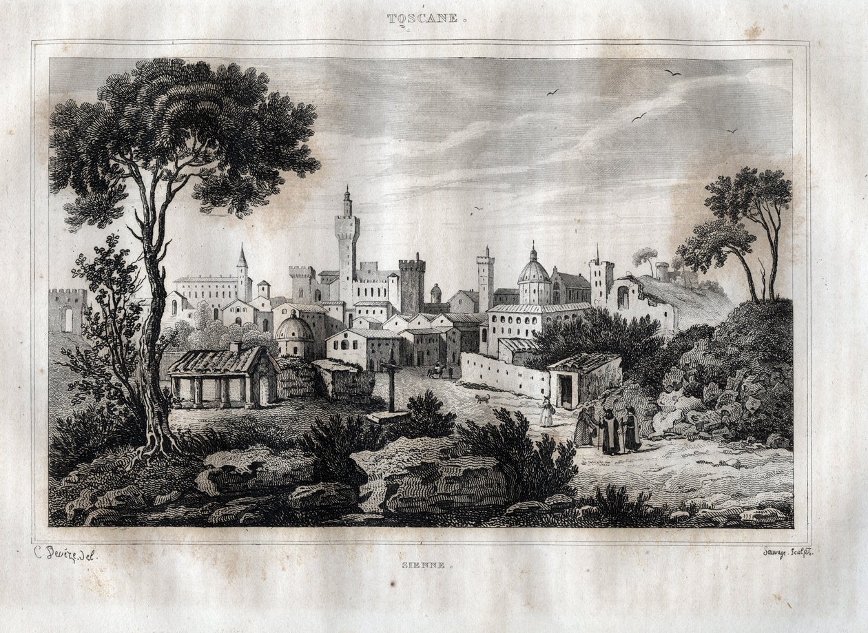 Siena - Siena - Toskania - Toskania - Grawer z „” Malownicze Włochy” autorstwa M. de Norvins, Ch. Nodier 1834-1836. autorstwa French School