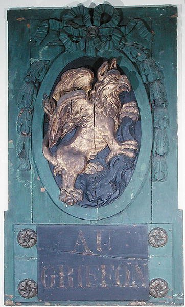 Szyld dla sklepu meblowego w Faubourg Saint Antoine, Paryż (pozłacane drewno) autorstwa French School