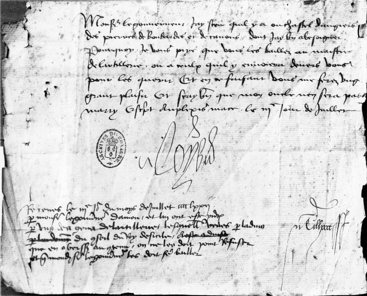 Podpis Ludwika XI na liście do gubernatora Andegawenii z dnia 3 lipca 1472 r. (tusz na papierze) autorstwa French School