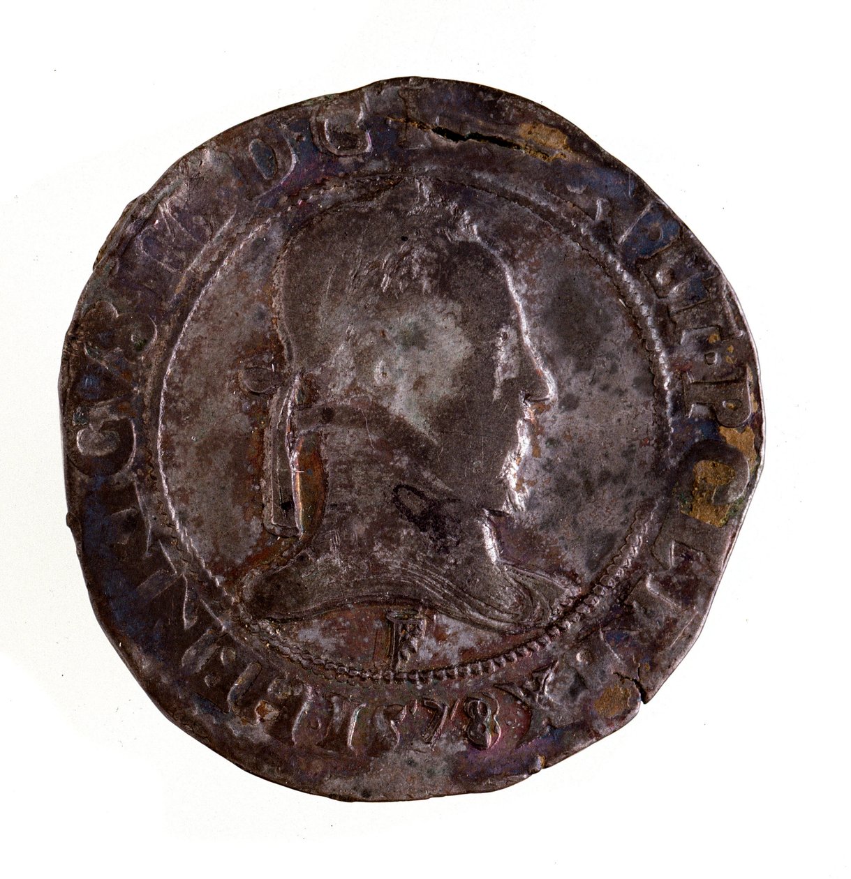 Srebrny teston francuski (teston), panowanie króla Henryka III (Henri III) (1574-1589) Śr. 3,5 cm Neapol, muzeum archeologiczne autorstwa French School