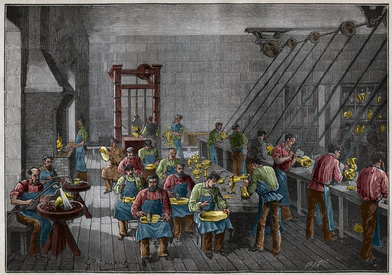 Warsztaty srebrne we Francji w XIX wieku. Grawer z 1885 roku w „Les arts et metiers illustres” Adolphe BITARD. autorstwa French School