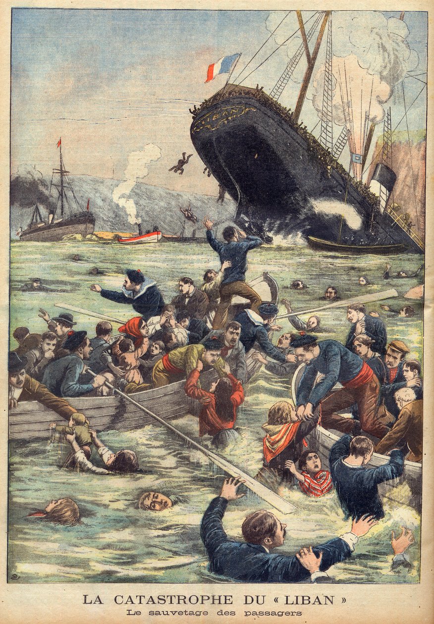 Zatonięcie parowca Liban u wybrzeży Marsylii, ratowanie pasażerów w „Le Petit Journal” z 21.06.1903 r. (rycina) autorstwa French School