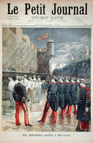 Sześciu anarchistów straconych w Barcelonie, okładka Le Petit Journal, 4 czerwca 1894 r. autorstwa French School
