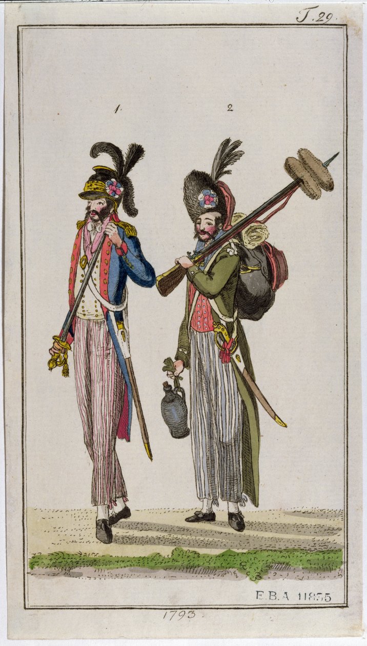 Żołnierze Rewolucji Francuskiej noszący bagnety w 1793 r. autorstwa French School