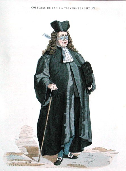 Adwokat z 1725 r., z "Costumes de Paris a Travers les Siecles" wydanej w 1887 r. (rycina kolorowa) autorstwa French School