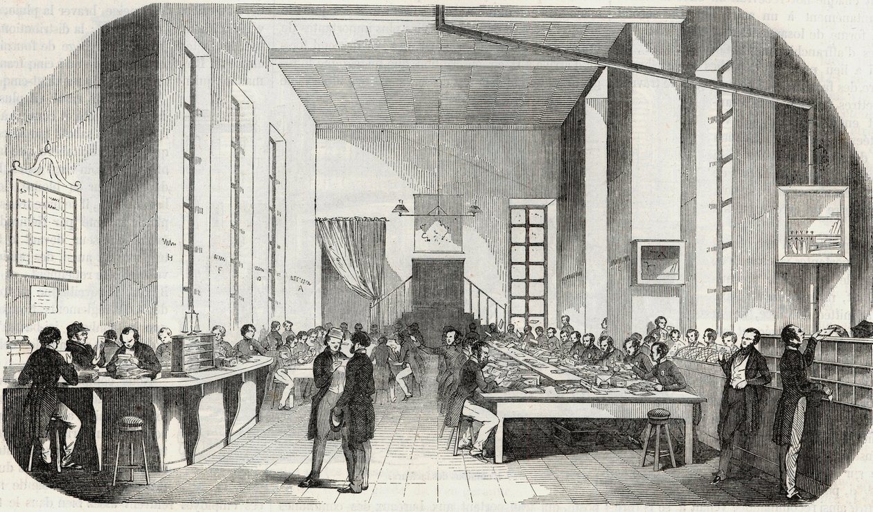 Sortowanie listów z Paryża - Grawerowanie w „Tableau-de-Paris” Edmonda Texiera 1852 autorstwa French School