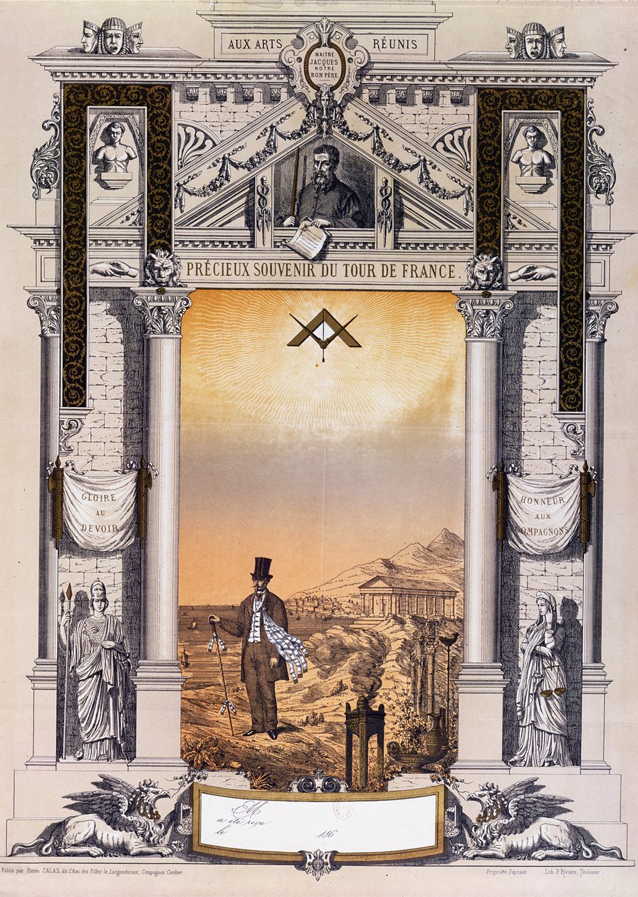 Pamiątka robotników Czeladnika Tour de France po jego stażu, ok. godz. 1860 autorstwa French School