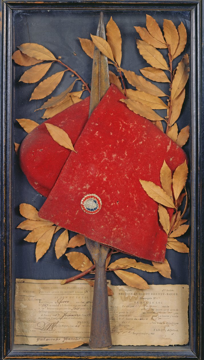 Pamiątka z Garde Nationale Parisienne, sekcja wojskowa Bonnet Rouge, 1794 (kolaż) autorstwa French School